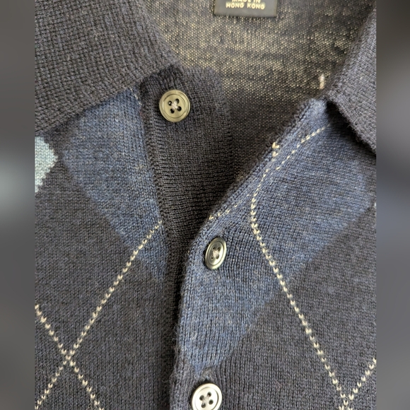 Brooks Brothers Lana Fine Merino Argyle Sweater MEN'S L Collar Italian Woo Navy - Picture 6 of 8